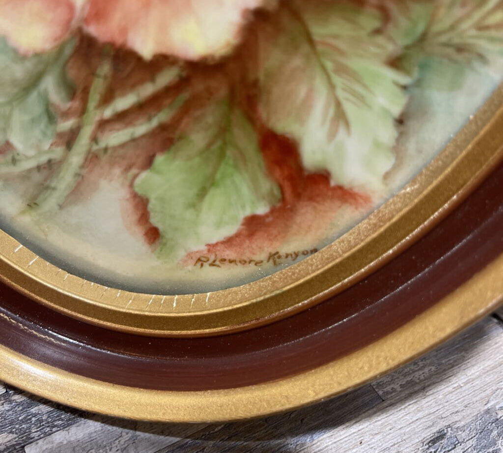 Limoges Style Floral Porcelain Framed Wall Hangings Signed Lenore Kenyon ACCESSORIES 7.5Wx10H