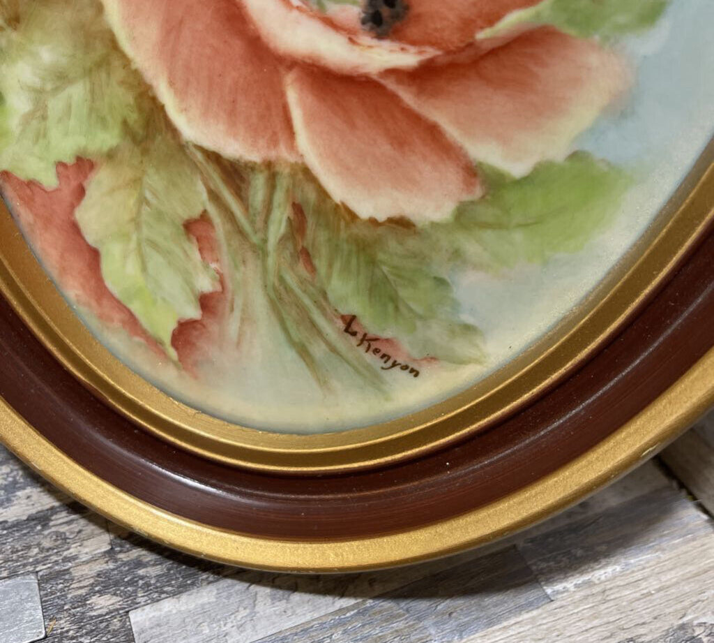 Limoges Style Floral Porcelain Framed Wall Hangings Signed Lenore Kenyon ACCESSORIES 7.5Wx10H