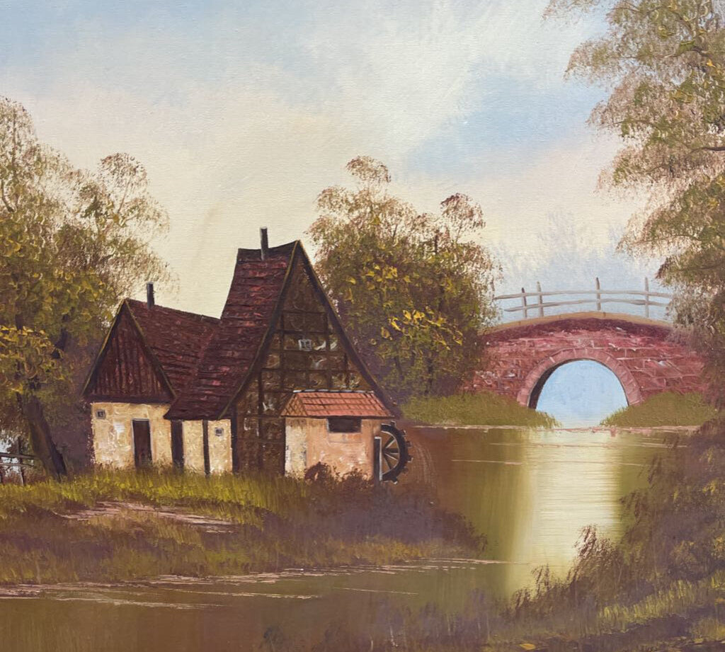 Vintage Original Rural Scenic Painting on Canvas ART WORK 32Wx28H