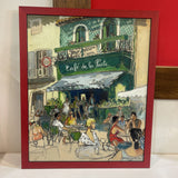 Denis Carriere French Original Outdoor Cafe Scene Painting on Board ART WORK 22Wx26H