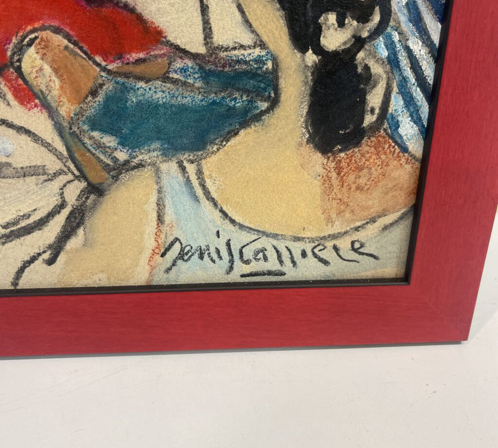 Denis Carriere French Original Outdoor Cafe Scene Painting on Board ART WORK 22Wx26H