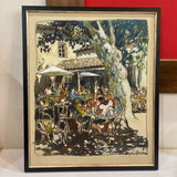 Denis Carriere French Original Outdoor Dining Scene Painting on Board ART WORK 21Wx25.5H