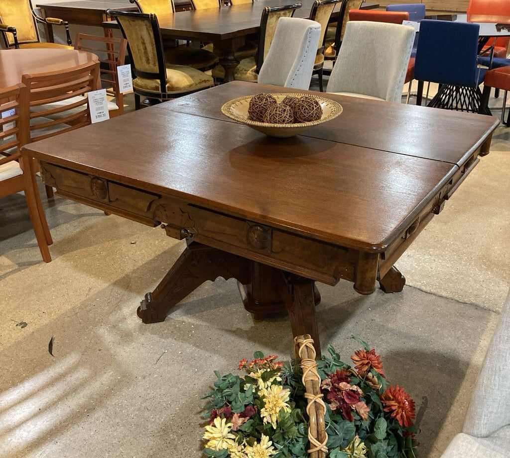 Antique Victorian Eastlake Style w/ Two 18" Leaves & Two 12" Leaves DINING TABLE 48w48d28h