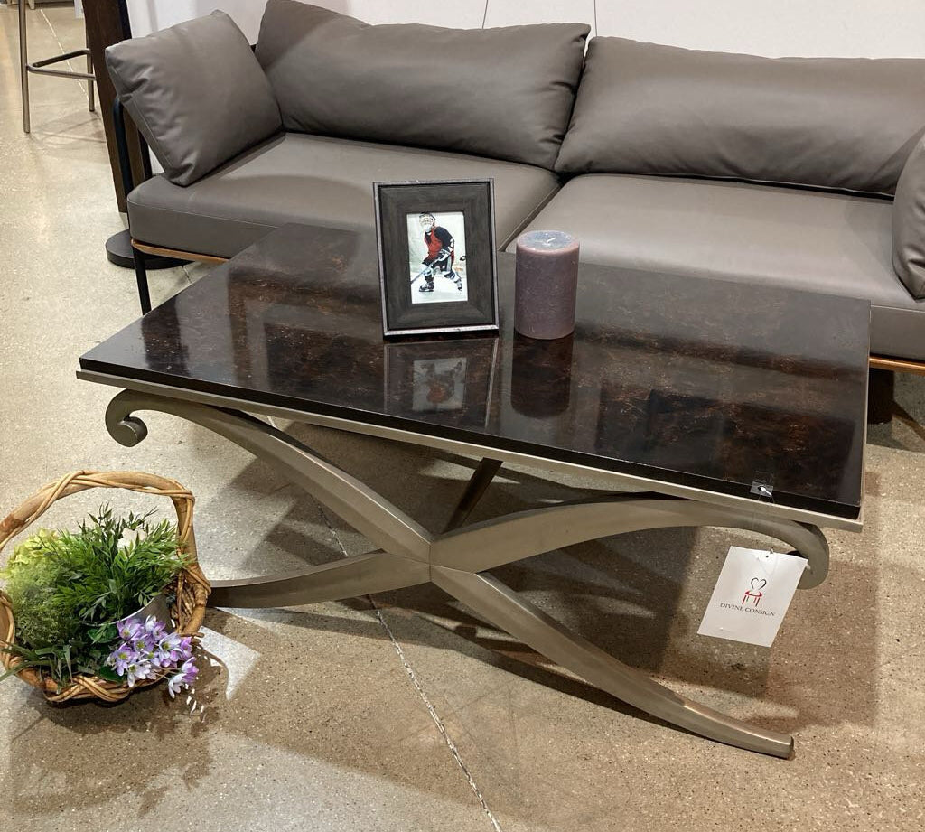 Ethan Allen Rectangular Scrolled Silver Base END/SIDE TABLE 45w26d19h