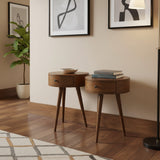 2pc Set MCM Staggered Wood 1-Drawer END/SIDE TABLE 16w12.5d22h
