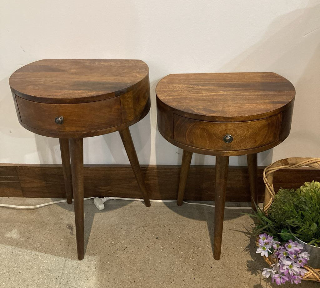 2pc Set MCM Staggered Wood 1-Drawer END/SIDE TABLE 16w12.5d22h