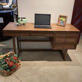 Mercana Grier Solid Wood & Cane 5-Drawer DESKS Medium Brown 60w23d30.5h