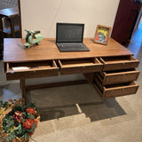 Mercana Grier Solid Wood & Cane 5-Drawer DESKS Medium Brown 60w23d30.5h