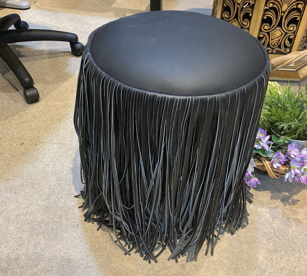 TOV Furniture Shag Me Performance Vegan Leather Ottoman OTTOMANS Black 15.5d18h