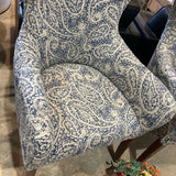 Crate & Barrel Modern High Wingback Paisley Pattern CHAIR Blue / White 26Wx25Dx44H