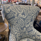 Crate & Barrel Modern High Wingback Paisley Pattern CHAIR Blue / White 26Wx25Dx44H