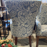 Crate & Barrel Modern High Wingback Paisley Pattern CHAIR Blue / White 26Wx25Dx44H