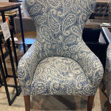 Crate & Barrel Modern High Wingback Paisley Pattern CHAIR Blue / White 26Wx25Dx44H