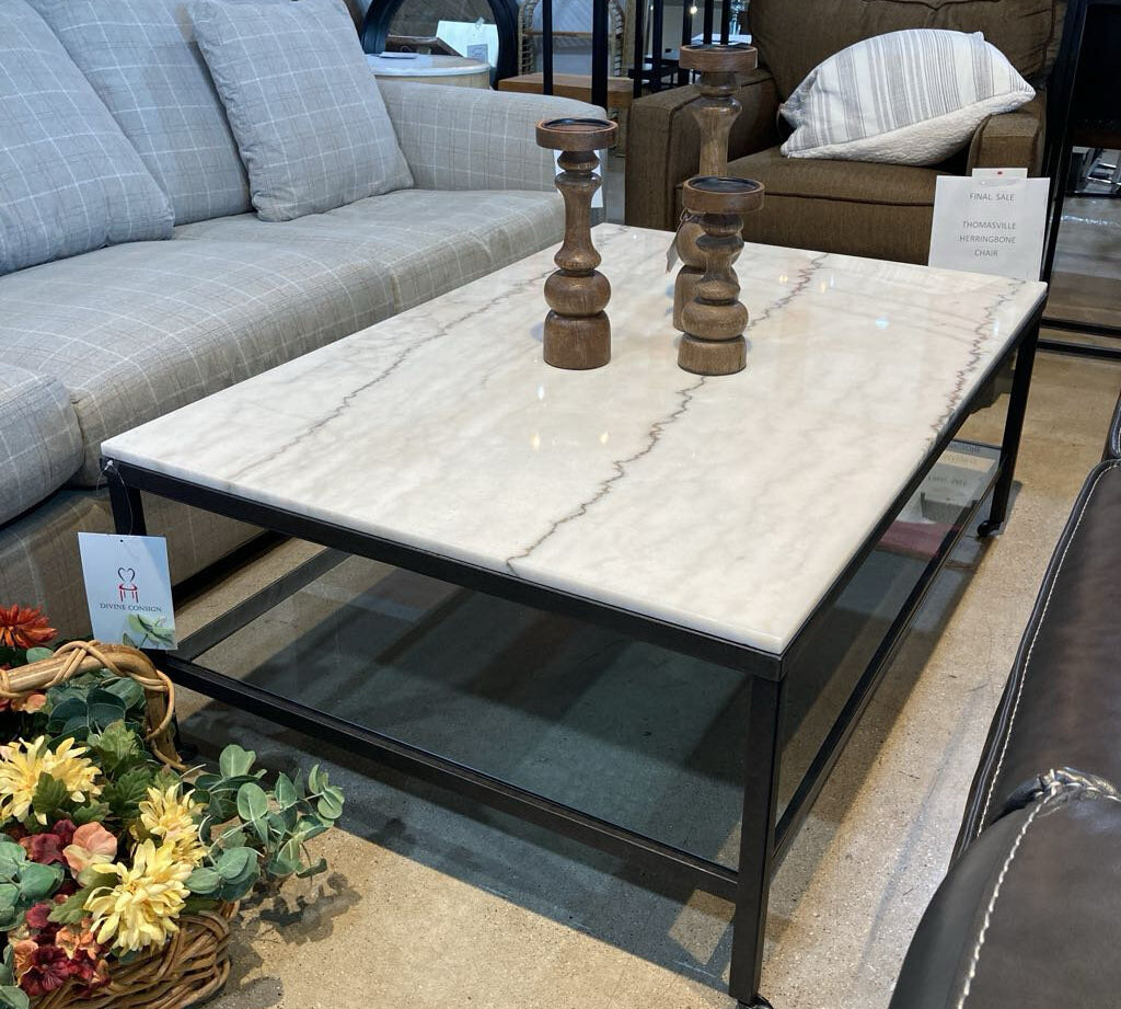 Basset Mirror Co. Whitman Rectangular Marble Top COFFEE/COCKTAIL TABLE 48w32d18h