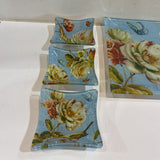 5pc Set Lisa Audit Floral Glass Dish Tray Set ACCESSORIES 16Wx12H largest