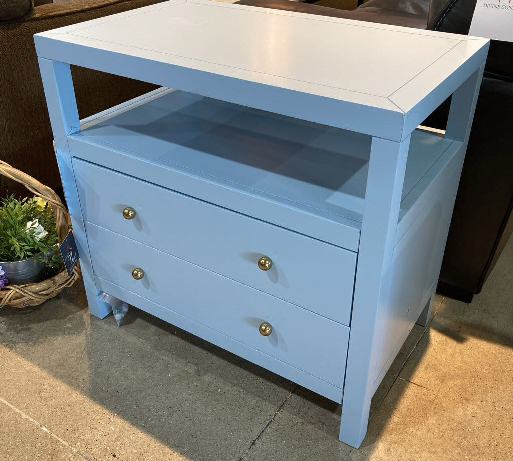 Celine 2-Drawer NIGHTSTAND Light Blue/Gold 28w17d27h