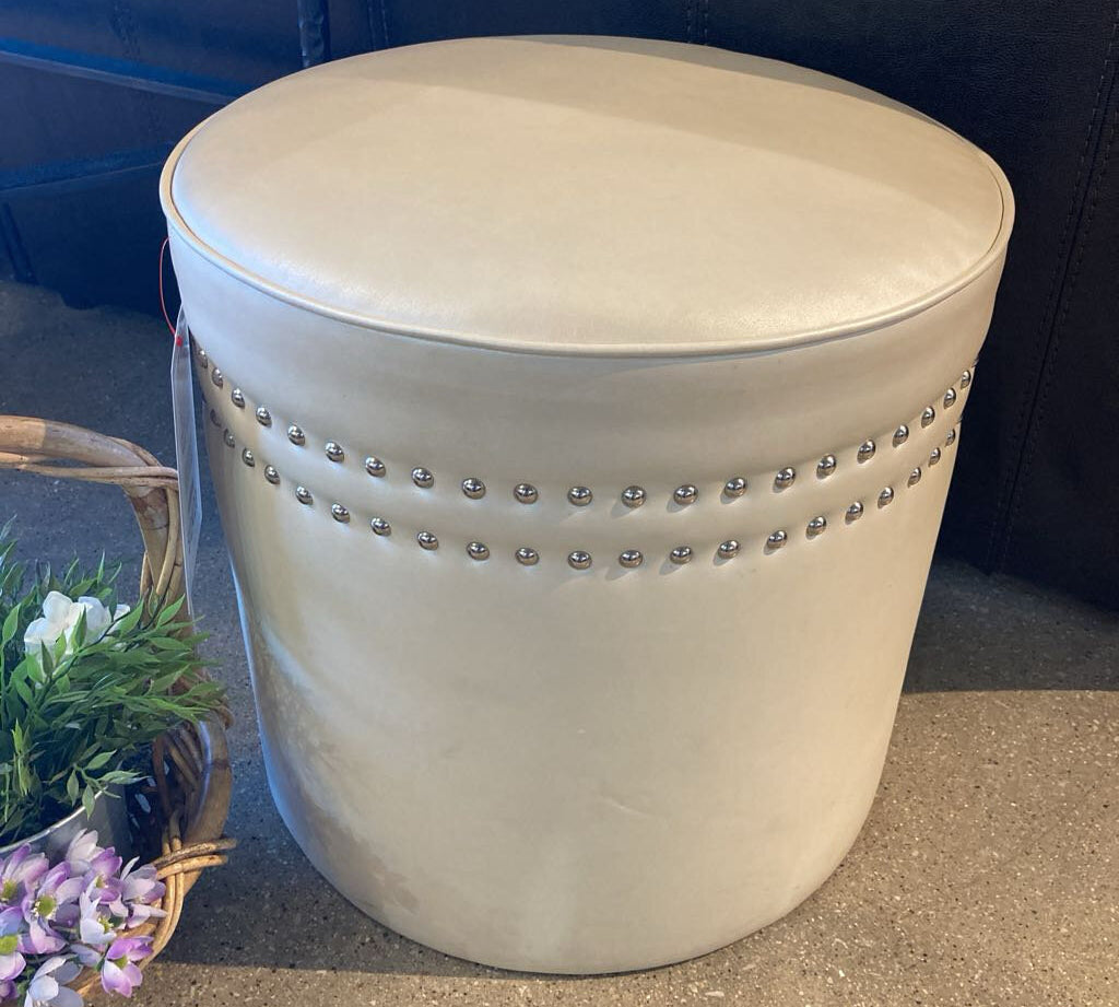 Round Faux Leather & Nail Head OTTOMANS 18d18h
