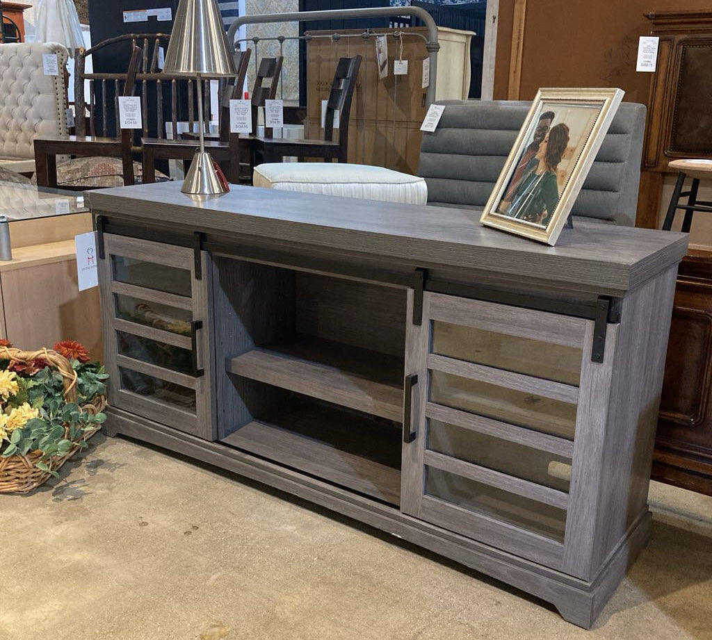 Bell'O Sliding Door Tv Stand MEDIA CONSOLE Dark Gray 58w15.5d28h