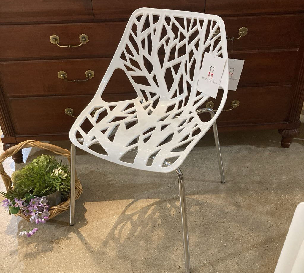 Modern Cut-Out Tree Pattern Stacking Chair DINING CHAIRS White 21w17d31h