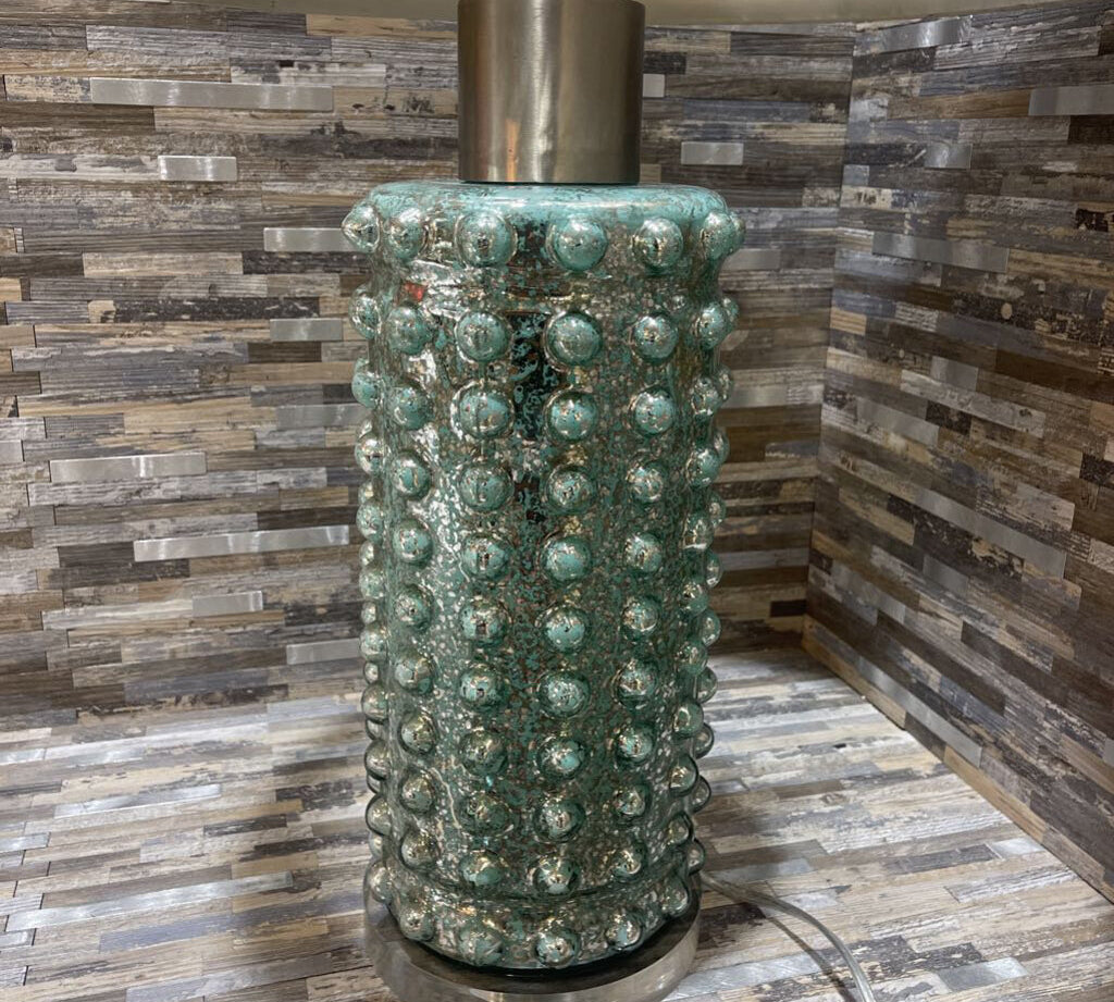 Mercury Style Nubby Glass Base w/ Linen Shade TABLE LAMP 17Wx30H