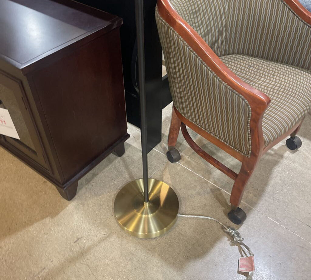 Two-Tone Brass Base w/ Slate Blue Drum Shade FLOOR LAMP 16Wx64H