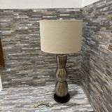 Ribbed Metal Base w/ Beige Drum Shade TABLE LAMP 14d30h