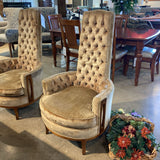Vintage Hollywood Regency Highback Tufted Velvet CHAIR Almond 27Wx27Dx47H