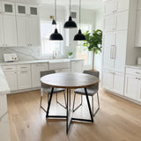 Round Wood Finish Style Top w/ Modern Metal Base DINING TABLE 35.5Wx30H
