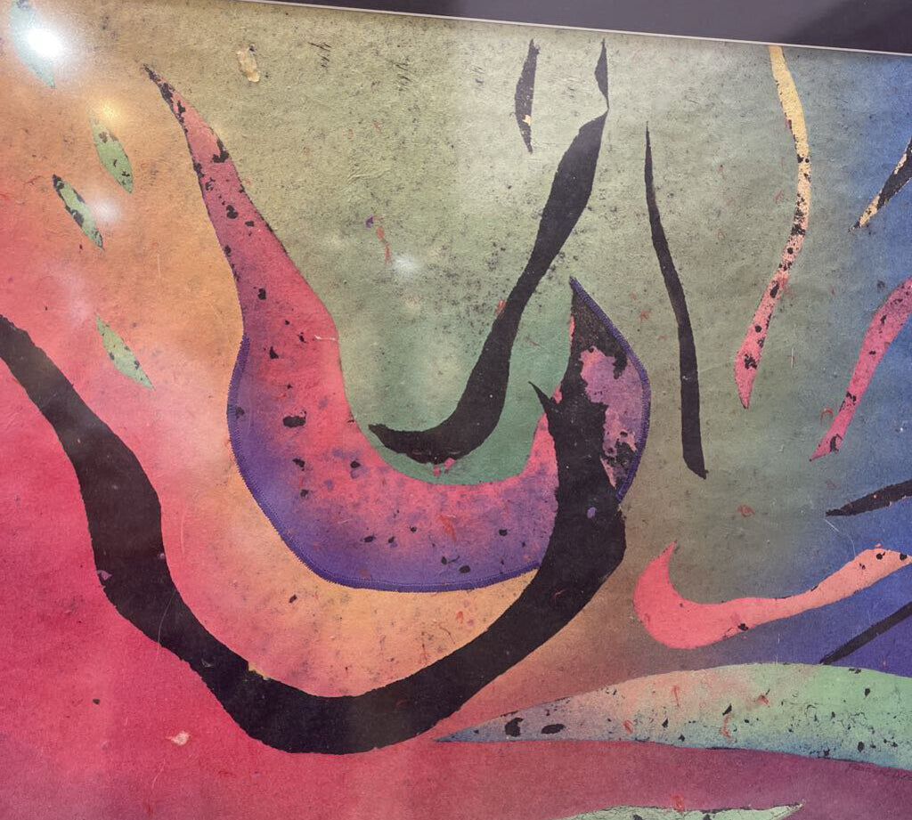 90s Abstract Sewen Pigmented Paper Artist Signed ART WORK 37Wx29H