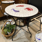 Coastal Sea Life Themed Tile Mosaic Top w/ Metal Base SIDE TABLE 22Wx27H