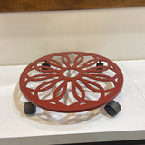 Enameled Cast Iron Planter Dolly ACCESSORIES Red 17Wx3H
