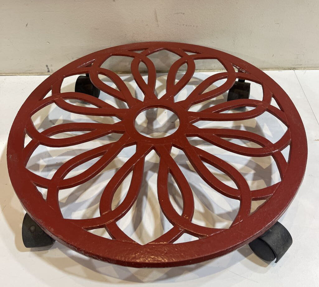 Enameled Cast Iron Planter Dolly ACCESSORIES Red 17Wx3H