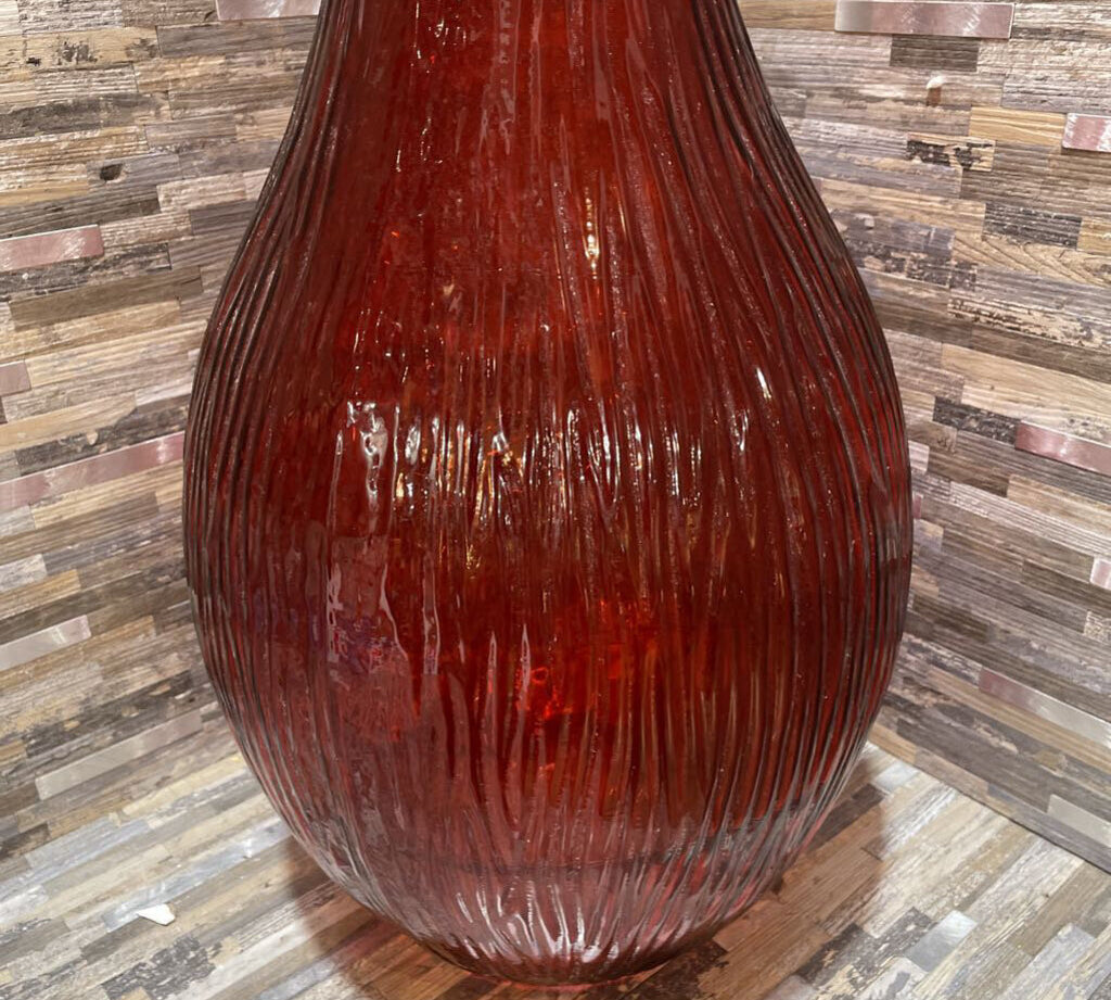 San Miguel Spain Oversized Recycled Ribbed Glass Vase ACCESSORIES Red 13Wx39.5H