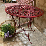 Oval Cast Iron Open Scroll Top SIDE TABLE Red 24Wx17Dx23