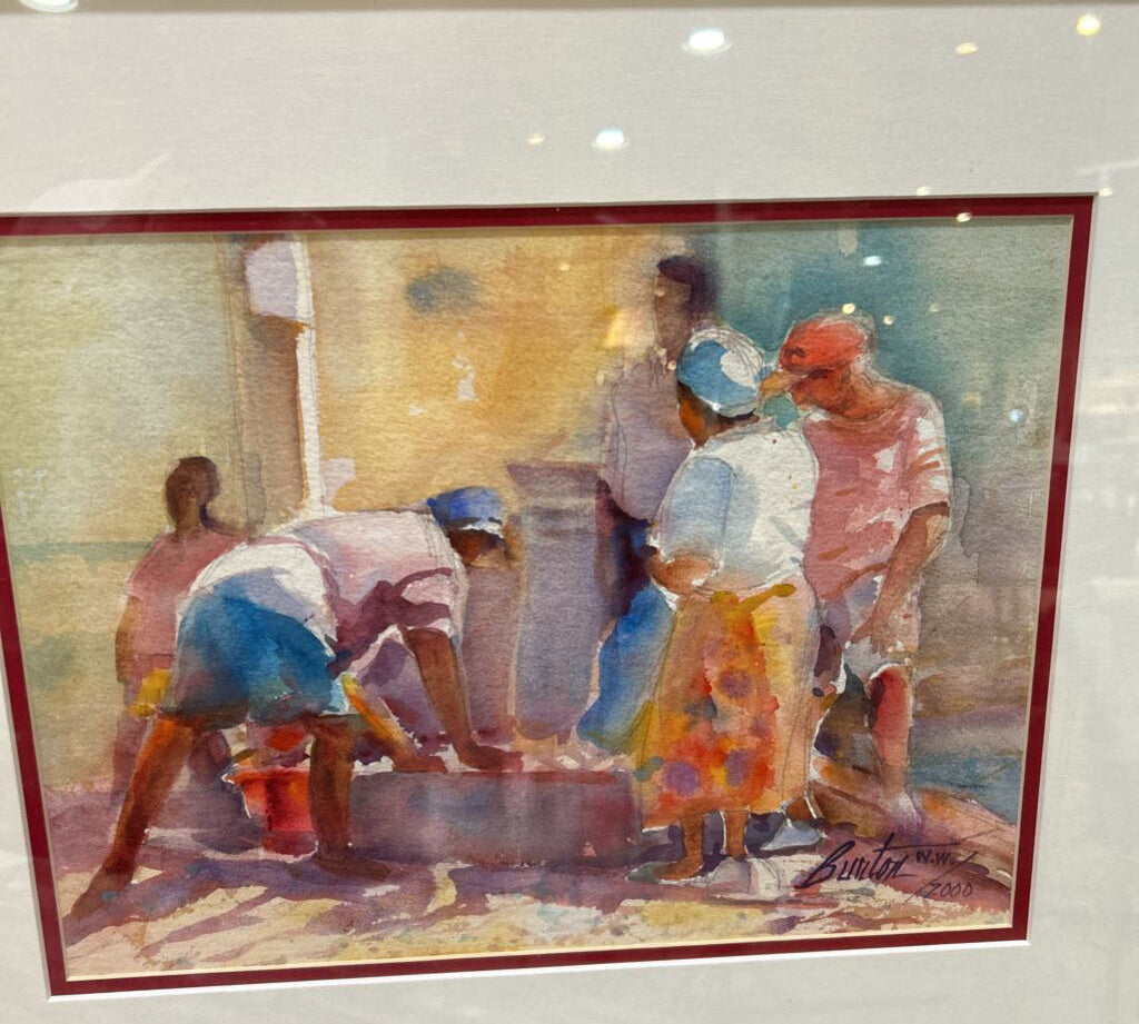Framed Barbados Harbor Scene Watercolor Print ART WORK 24x20.5