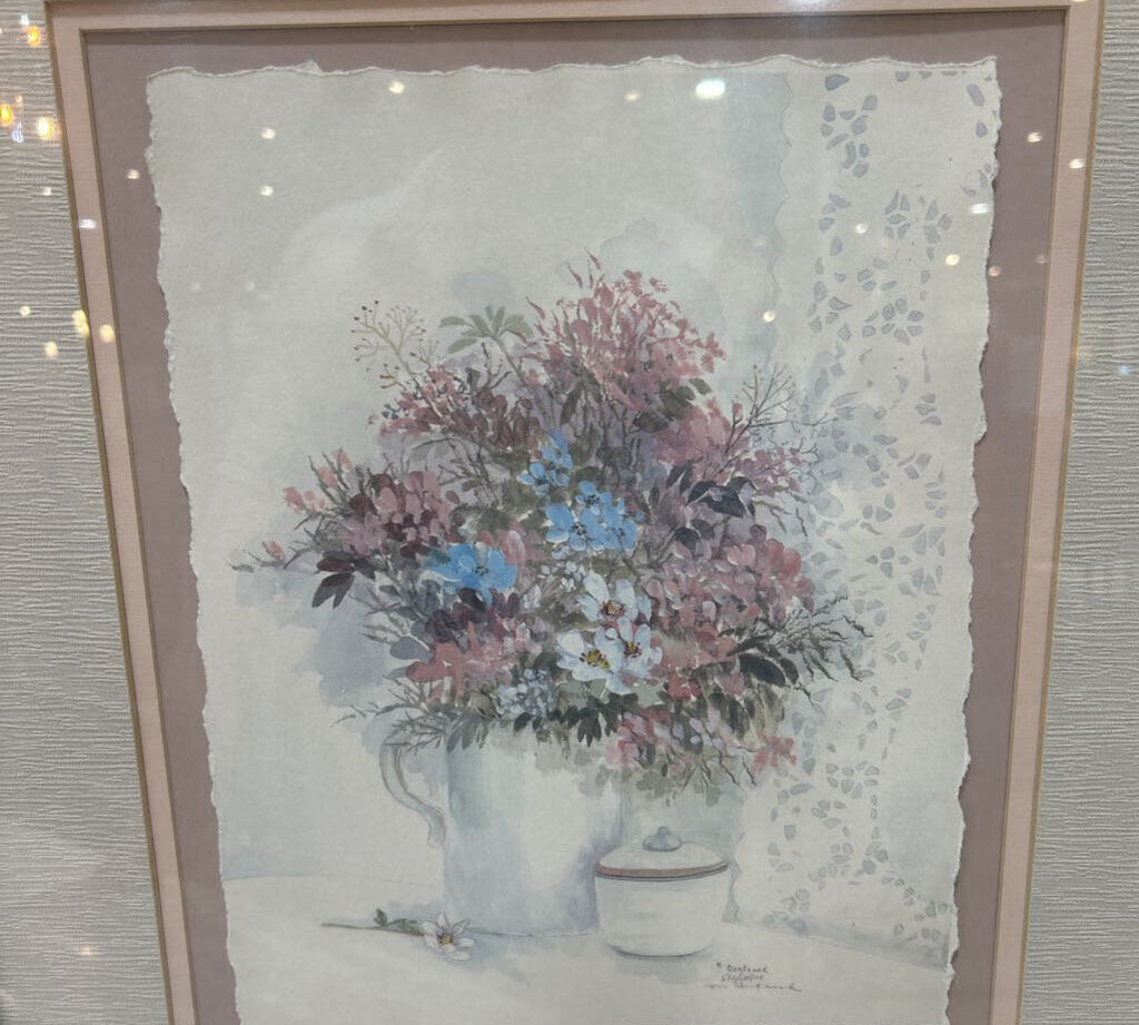 Brass Framed Floral Lithograph Print ART WORK 20x24