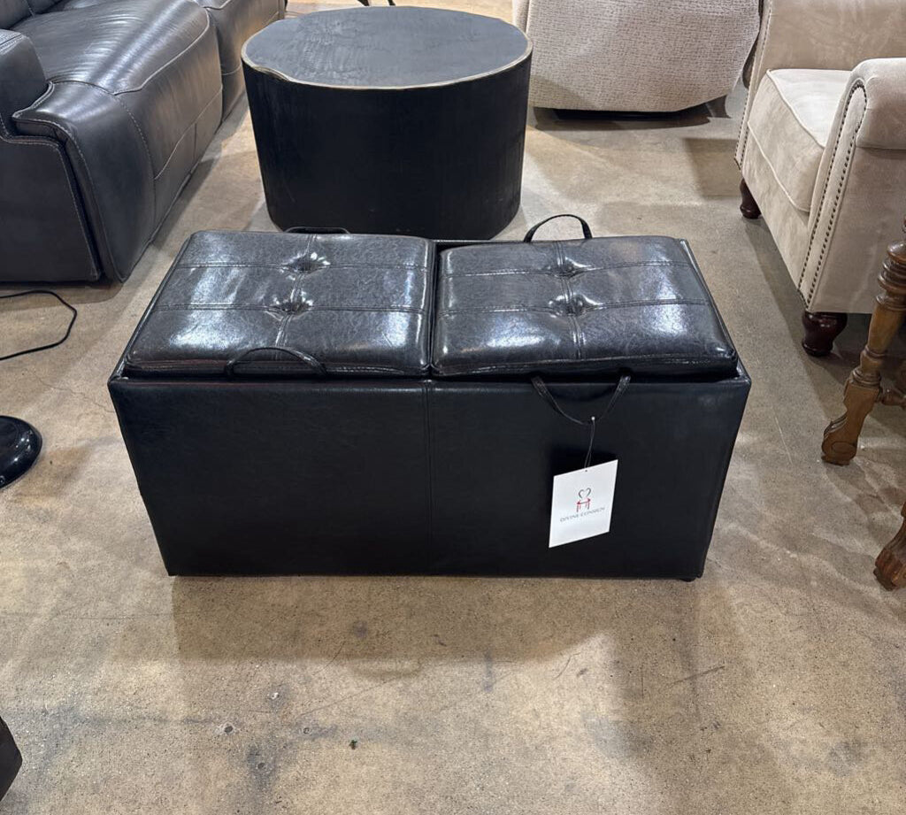 4pc Button Tufted Storage BENCH Black 35w17d16h