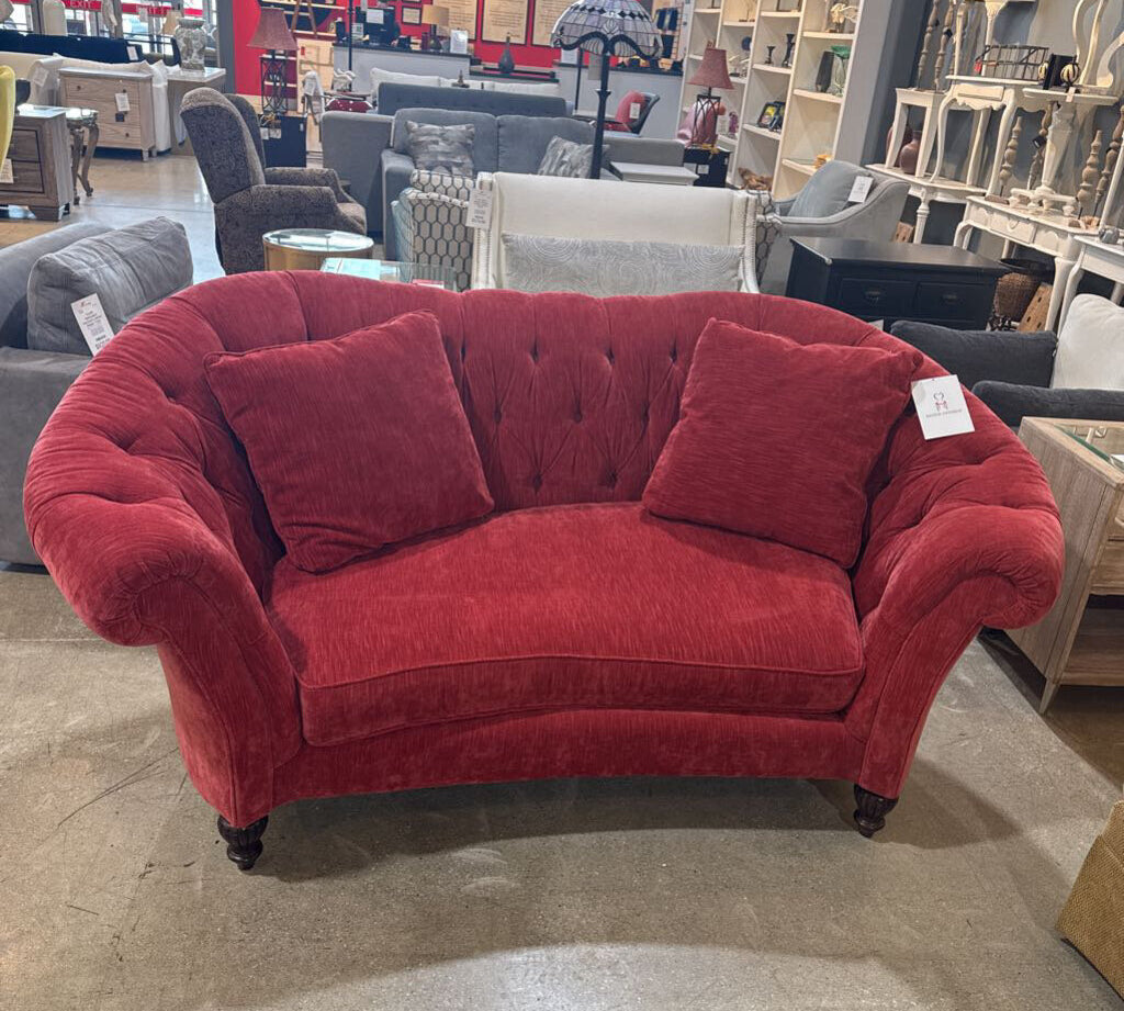 Velvet Art Nouveau Barrel Back SOFA Red 77w40d36h