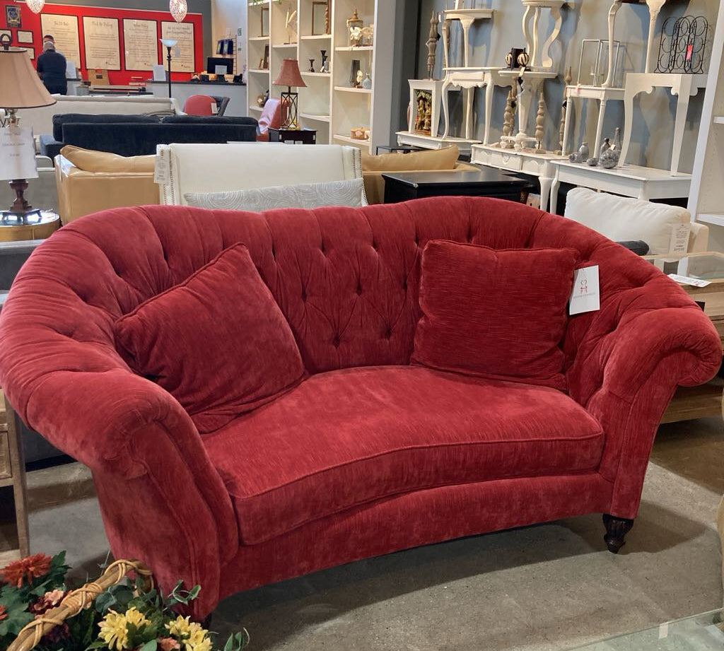 Velvet Art Nouveau Barrel Back SOFA Red 77w40d36h