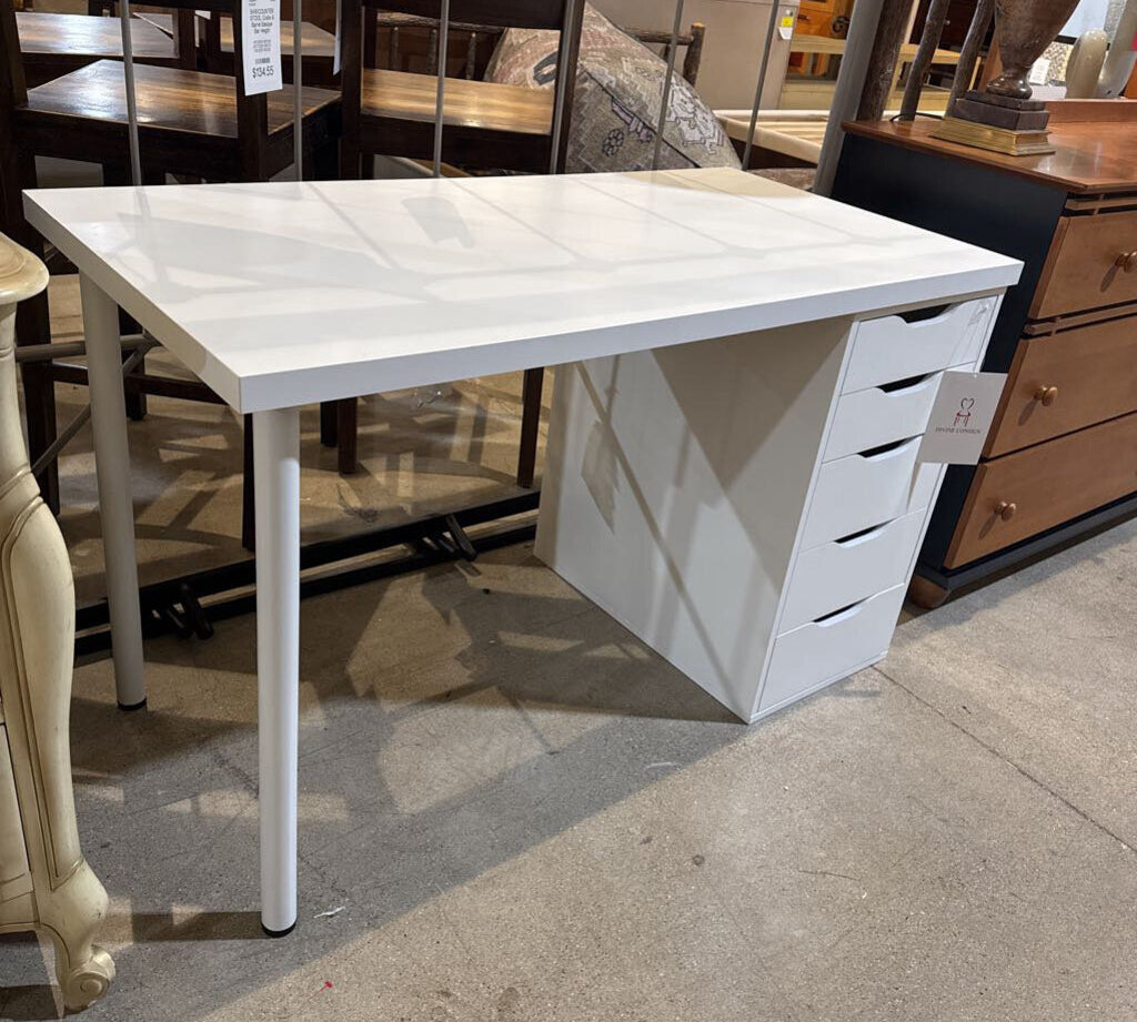 Modern w/ 5-Side Drawers DESKS White 47Wx24Dx28.5H