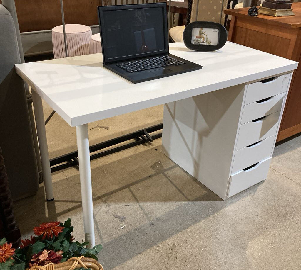 Modern w/ 5-Side Drawers DESKS White 47Wx24Dx28.5H