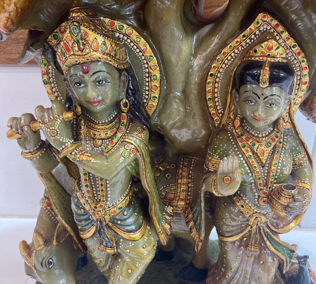 Solid Marble Radha Krishna Deity Carved Sculpture ACCESSORIES 13Wx7Dx18H