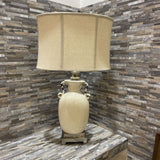 Handled Pottery Base w/ Linen Shade TABLE LAMP 17Wx11Dx29H
