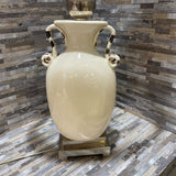 Handled Pottery Base w/ Linen Shade TABLE LAMP 17Wx11Dx29H