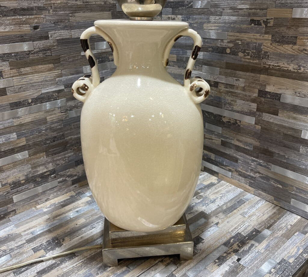 Handled Pottery Base w/ Linen Shade TABLE LAMP 17Wx11Dx29H