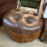 Bradington Young Tufted Leather Wingback w/ Cowhide Trim & Ottoman LOUNGE CHAIRS 36w40d40h