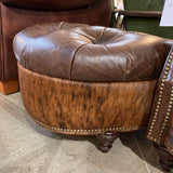 Bradington Young Tufted Leather Wingback w/ Cowhide Trim & Ottoman LOUNGE CHAIRS 36w40d40h