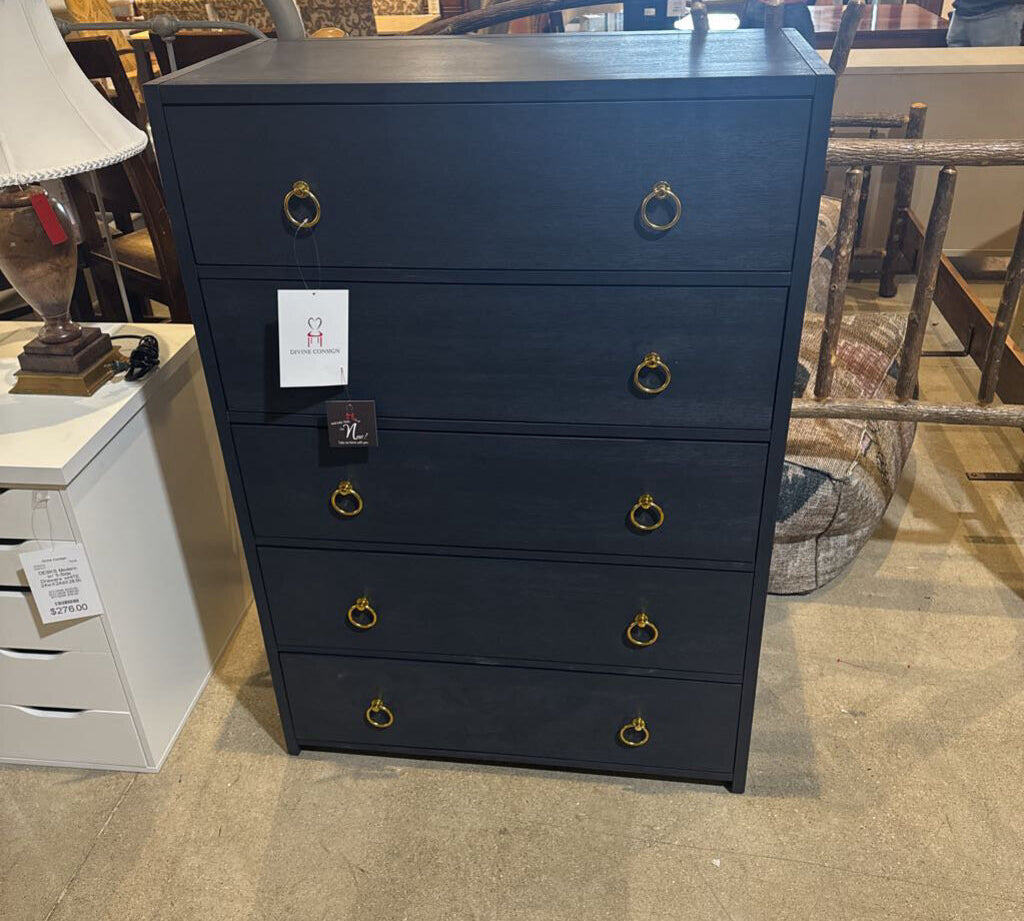 Lark Tall 5-Drawer DRESSERS/CHESTS Navy/Gold 36w18d51h