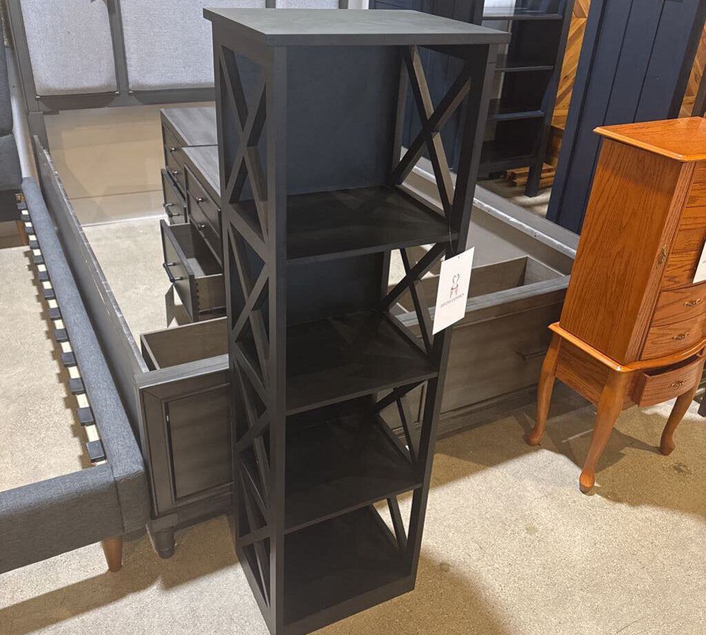 Tiered Wooden X-Shaped Bookcase BOOK SHELF Black 16w12d51.5h