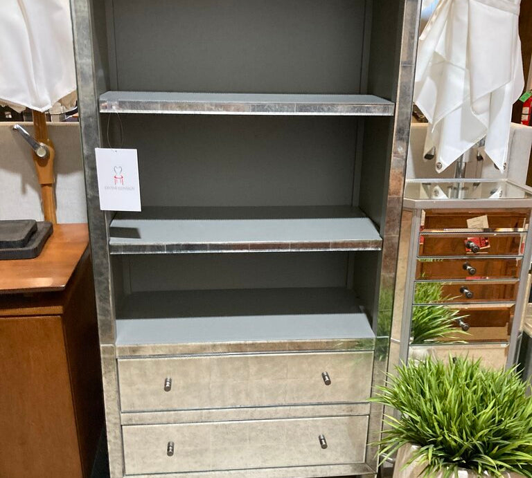 Powell Mirrored 2-Drawer Bookcase BOOK SHELF 32w15.5d68h